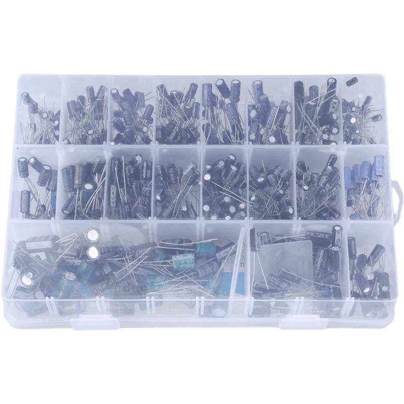 500pcs Electrolytic Capacitor Collection with Storage Box Aluminum Electrolytic Capacitors for Electrical Circuit Repair