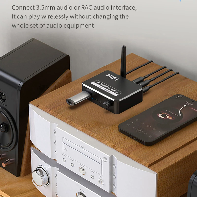 BLUEKAKA DAC&Bluetooth 5.1 Audio Receiver Digital to Analog Converter 3.5mm AUX RCA U-Disk Optical Jack Stereo Wireless Adadper image 2
