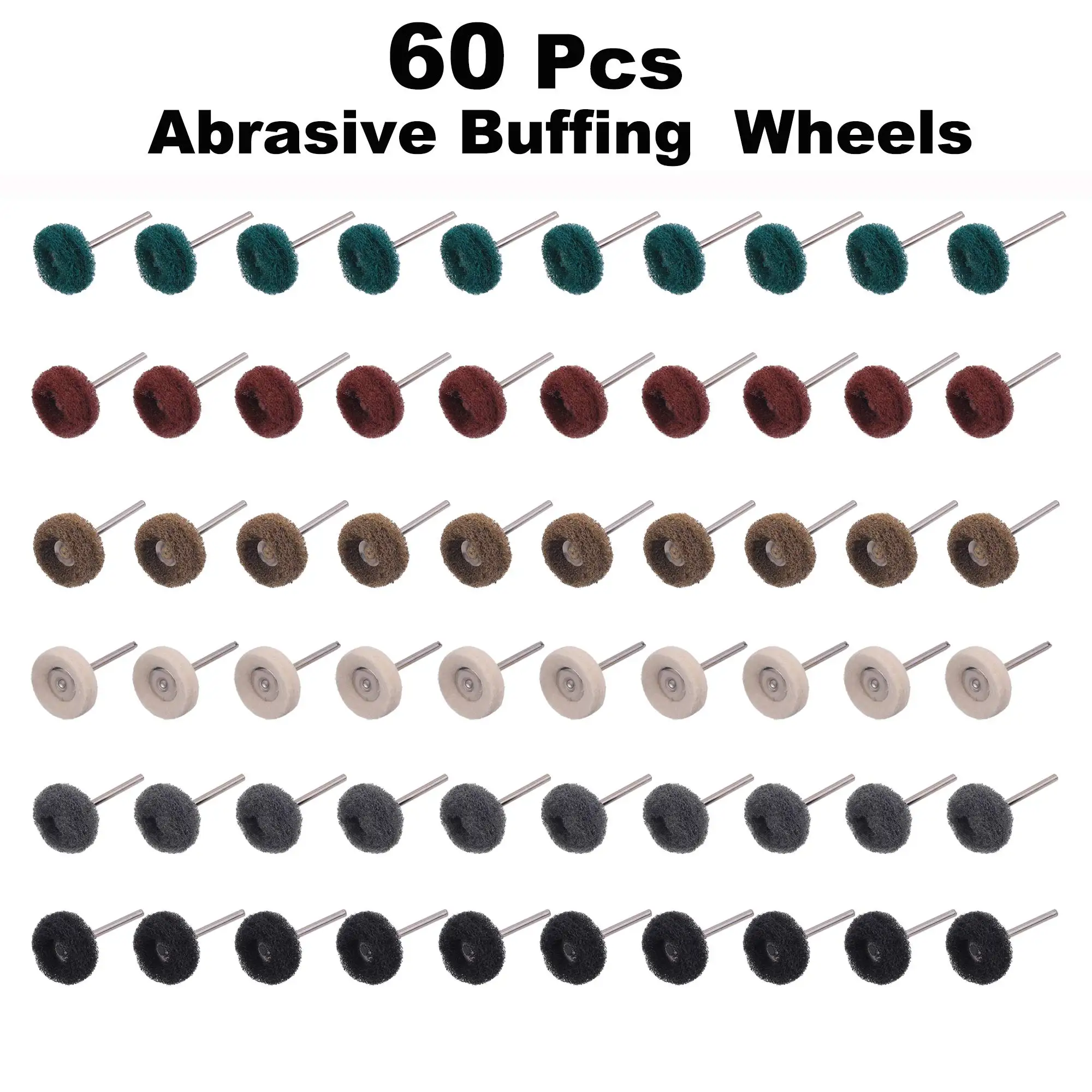 Ruote Abrasive da 60 pezzi, ruote per lucidatura lucidanti da 1 pollice 25mm per utensili rotanti-gambo da 1/8 ", punte per lucidatura per la rimozione della ruggine