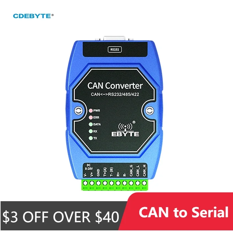 

CAN to Serial Protocol Converter Can to RS485/RS232/RS422 CDEBYTE ECAN-401S DC 8～28V Build in Watchdog Wide Baud Rate Range