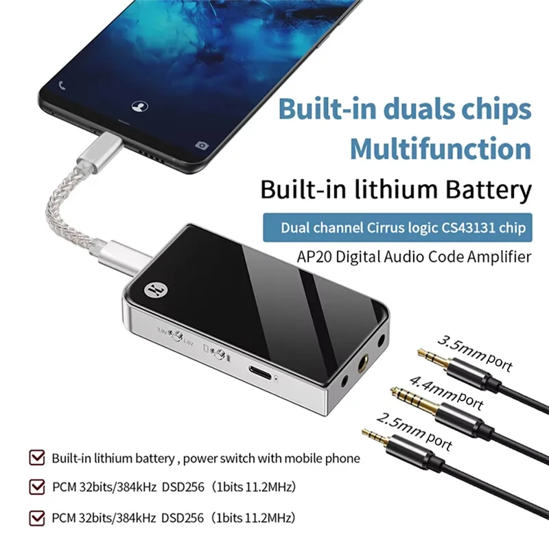 JCALLY AP20 Protable Amplifier Dual DAC Chip 2.5/3.5/4.4 Built-In Lithium Battery Portable DAC & Amp PCM 32Bits 384Khz DSD256-T4