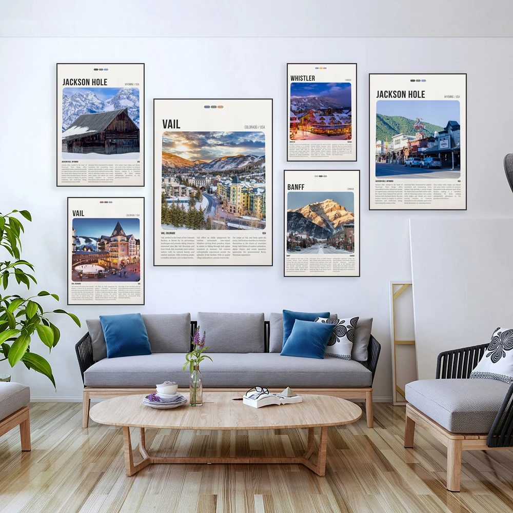 Bar Harbor Maine, Jackson Hole, Tofino, Vail Colorado, Telluride, Canmore Alberta, Banff Alberta, Whistler travel posters