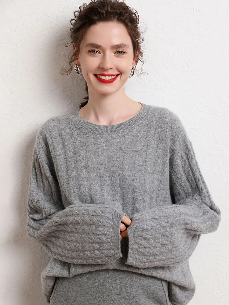 

Осень и зима, новый кашемировый свитер с круглым вырезом, женский однотонный кашемировый свободный тонкий вязаный свитер, женский