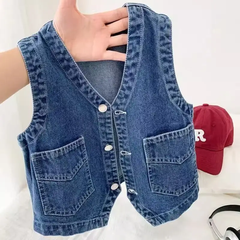 

2025 New Spring Autumn Summer Fashion Baby Girl Kids Cotton Denim Vest Children Comfortable Cute Baby Clothes Children Clothin