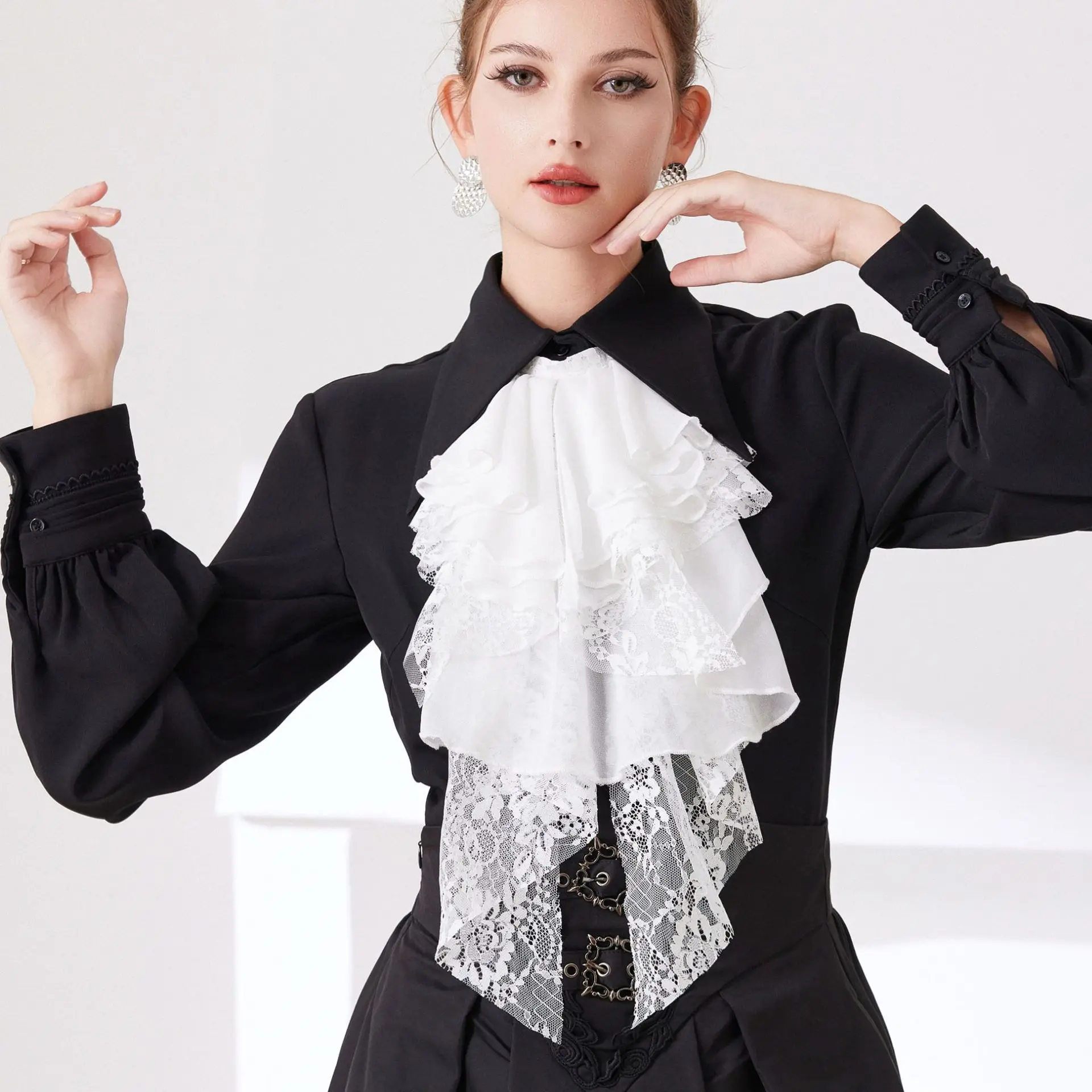 Detachable collars Unisex Palace Bow Vintage Lace Slippery Scarf Outer Collar Dress Black And White Matching Clothes Fashion