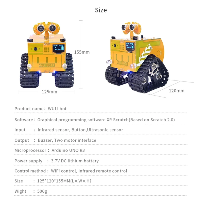 1 szt. Programowalny Robot Wulibot Mixly + Scratch podwójny samochód Robot programowania graficznego wersja standardowa z kamerą