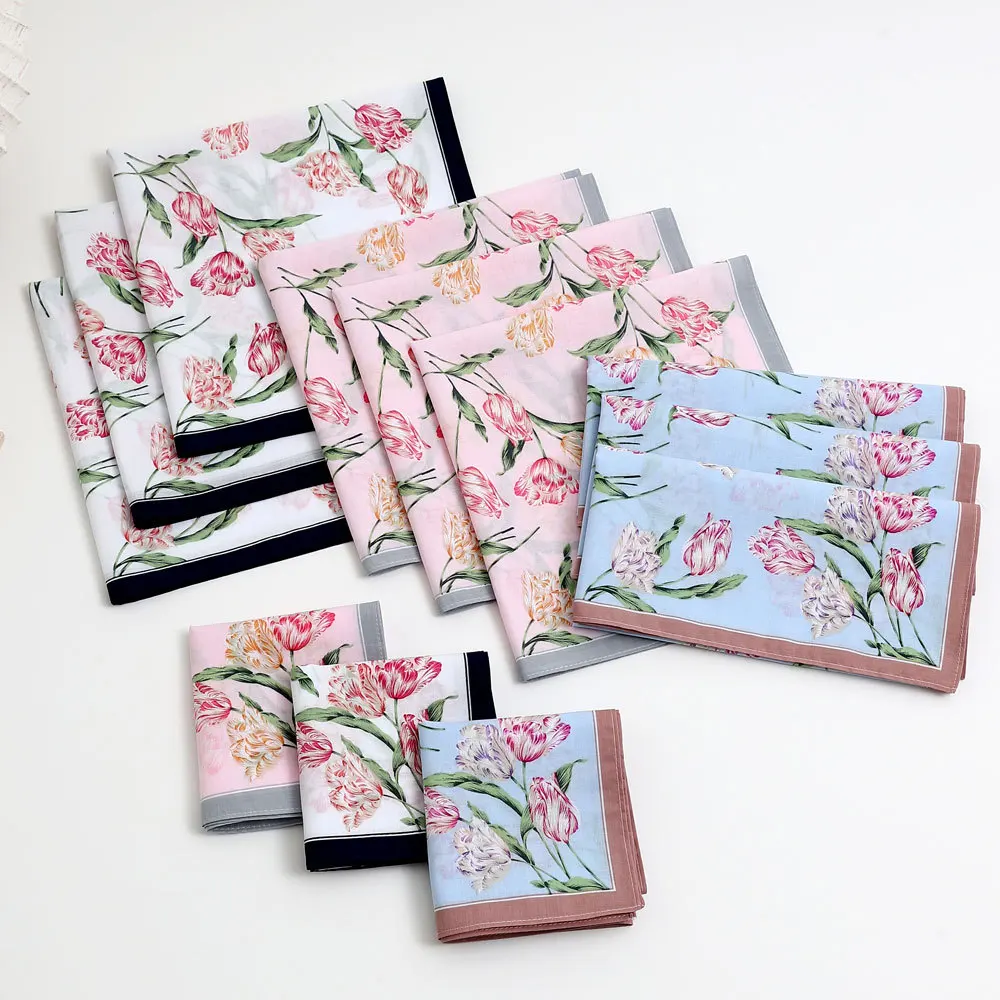 3/12Pcs Women's Pure Cotton Printed Handkerchief Cotton Soft Thin Absorbent Sweat Wiping Hand Towel Wedding Supplies Gift 43cm