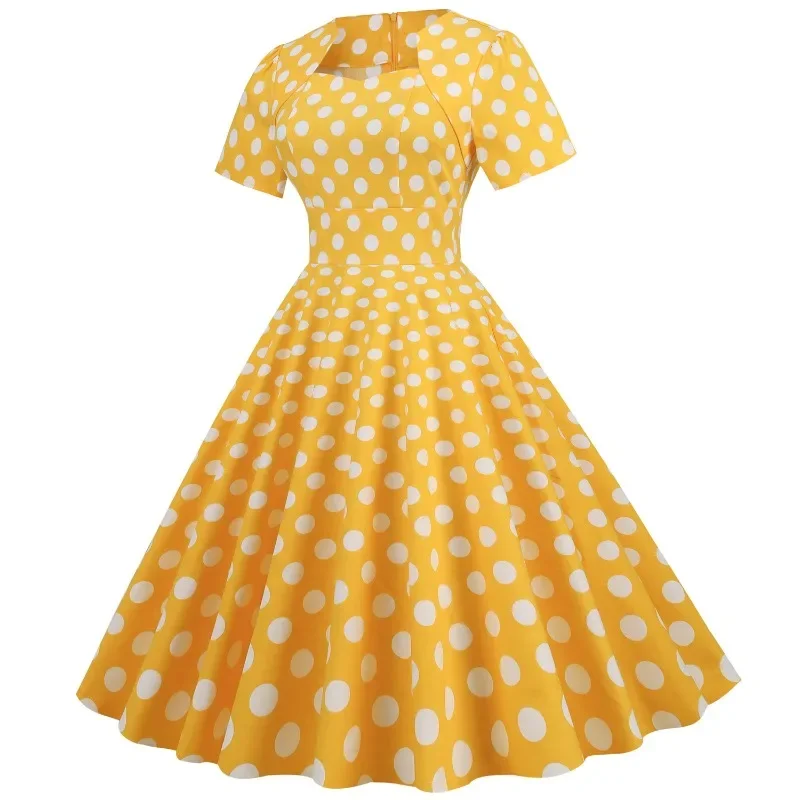 2025 New Vintage Polka Dot Print Summer Dresses Women Retro 50s Swing Pinup Rockabilly Party Dress Office Lady Swing A-Line Robe