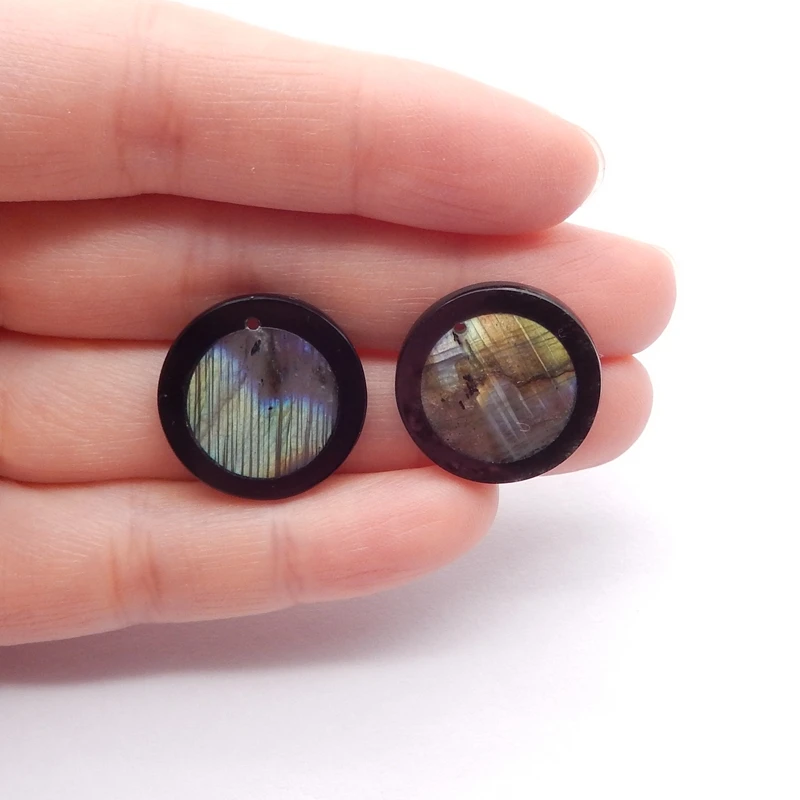 Natural Stone Flash Labradorite Obsidian Semiprecious Fashion Jewelry Women Round Earrings Accessories 20x3mm 4g