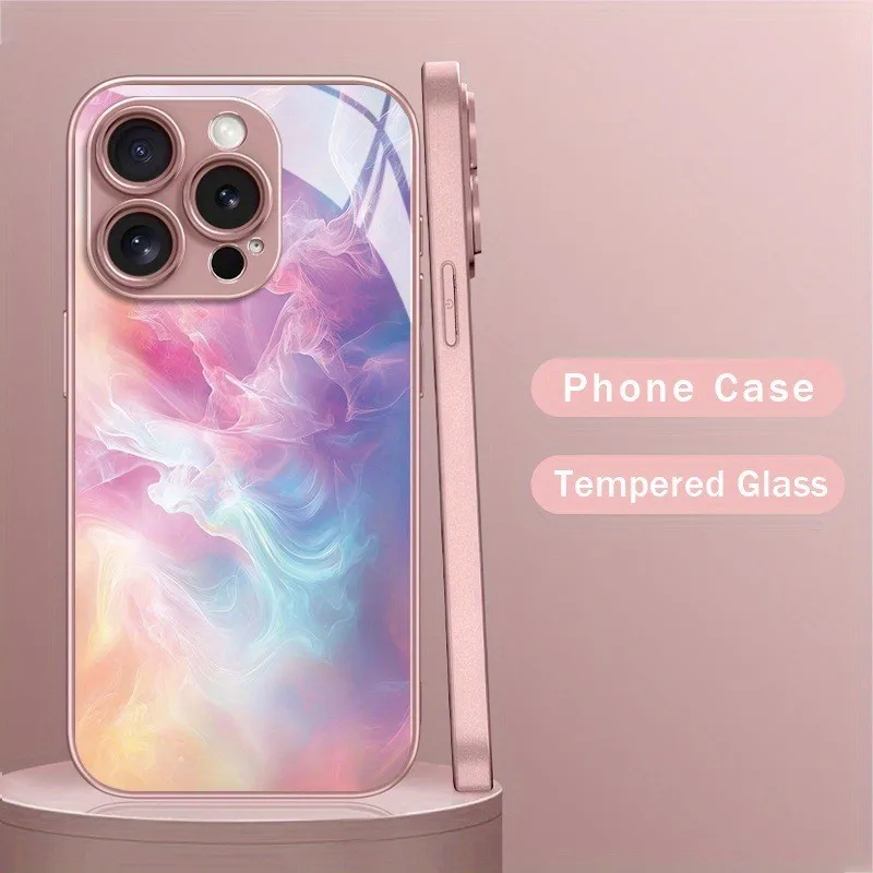 Coque de téléphone à Texture dégradée colorée, étui de luxe en verre trempé pour iPhone 17 16e 16 15 14 13 12 Mini 11 Pro XS Max XR Air Plus