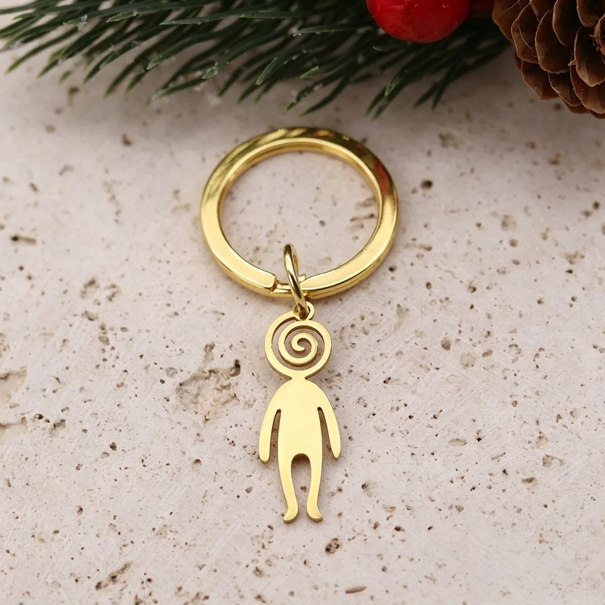 Minimalist Abstract Figure Keyring Stainless Steel Spiral Head Human Keychain Backpack Bag  Jewelry Ornament Gift for Men Women