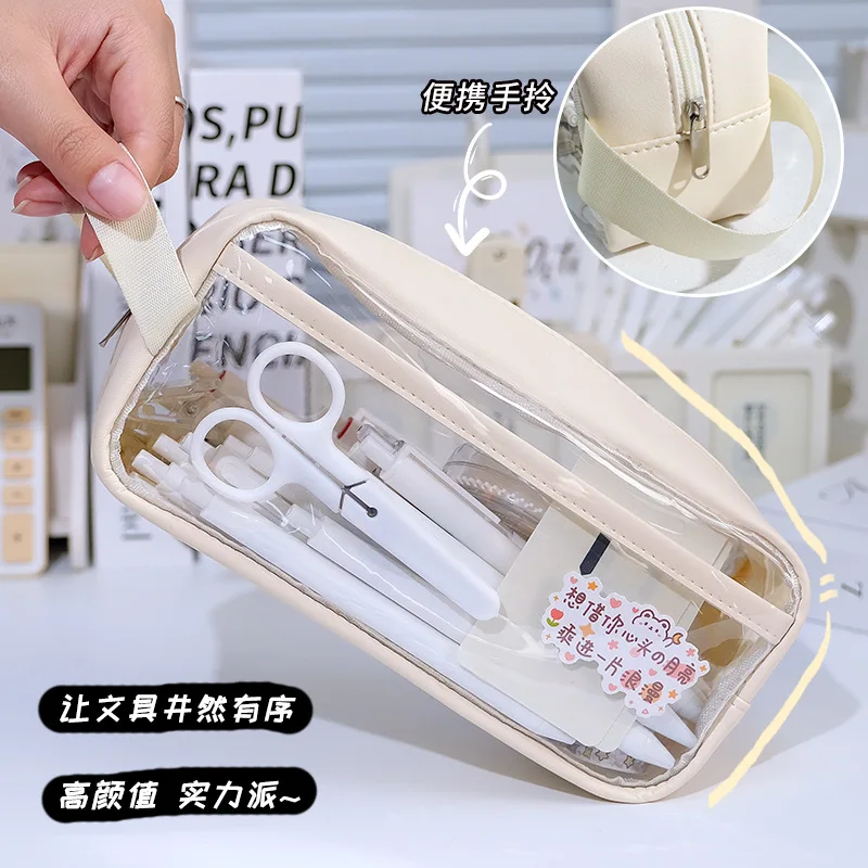 Transparent Compartment Pencil Case Large Capacity Pencil Cases Stationery Holder Kawaii Aesthetic Pencil Pouch School Supplies