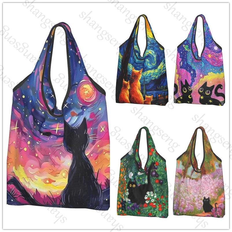 

Magic Garden Cat Fashion shopping shoulder tote bag foldable eco-friendly shopping bag large capacity portable handbag