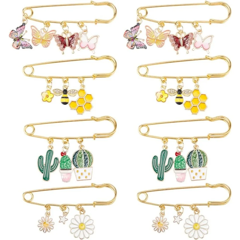 4 Style Flower Pin Brooches, 8pcs Bee Alloy Enamel Brooches Cactus Sweater Shawl Clip for Women Shirt Dress