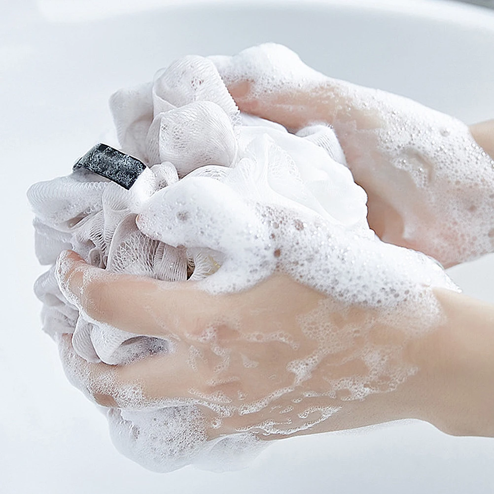 

3pcs Bath Ball Mesh Nets Reusable Shower Sponge Exfoliating Cleansing Durable Pe Lanyard Design Green Khaki Dark Red