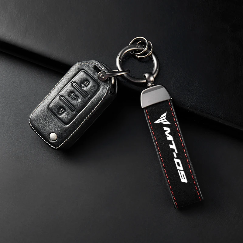 High-Grade Leather Suede Keychain Motorcycle Keyring For Yamaha MT09 MT 09 MT-09 SP FZ09 Tracer 900GT 2015-2025 Accessories