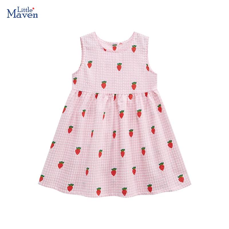 Little Maven 2024 Kids Clothes Summer Princess Dress Baby Girls Cartoon Strawberry Dresses Children\'s Clothing Vestidos Cotton