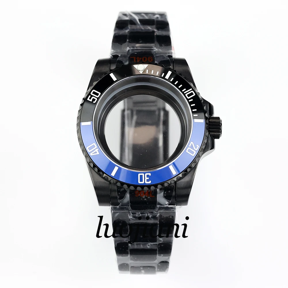 40mm black PVD watch case no date sapphire glass oyster bracelet waterproof for NH34 NH35 NH36 movement submariner gmt yacht