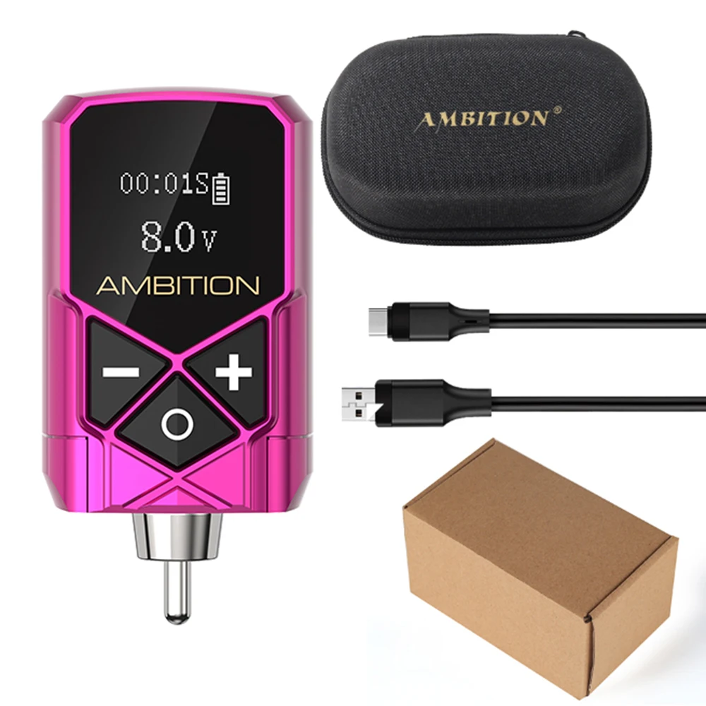 Ambition Kuark Wireless Tattoo Batterie Netzteil RCA Schnittstelle 2400amh Tragbare LCD Display Für Rotary Maschine Schnelle Ladegerät