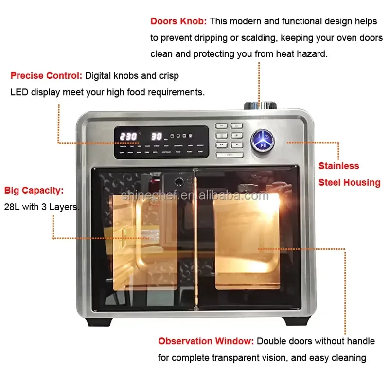 Freidora de Aire Digital Eléctrica de Acero Inoxidable sin Aceite, Horno Tostador, 12L 14L 18L 20L 23L 25L 28L 30L