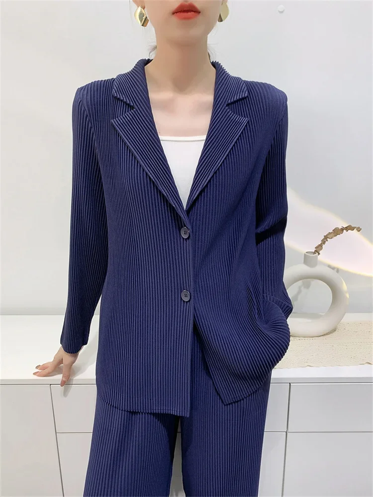 ALSEY Miyake Toothpick Pleated Casual Suit Women Spring Autumn Design Comfortable Thickened Pleated Long-sleeved Jacket