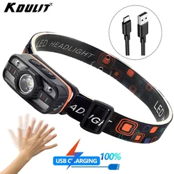 Rechargeable Sensor LED Headlamp Portable Lightweight Light Built-in Battery 6 Modes Fishing Head Torch Outdoor Camping Lantern