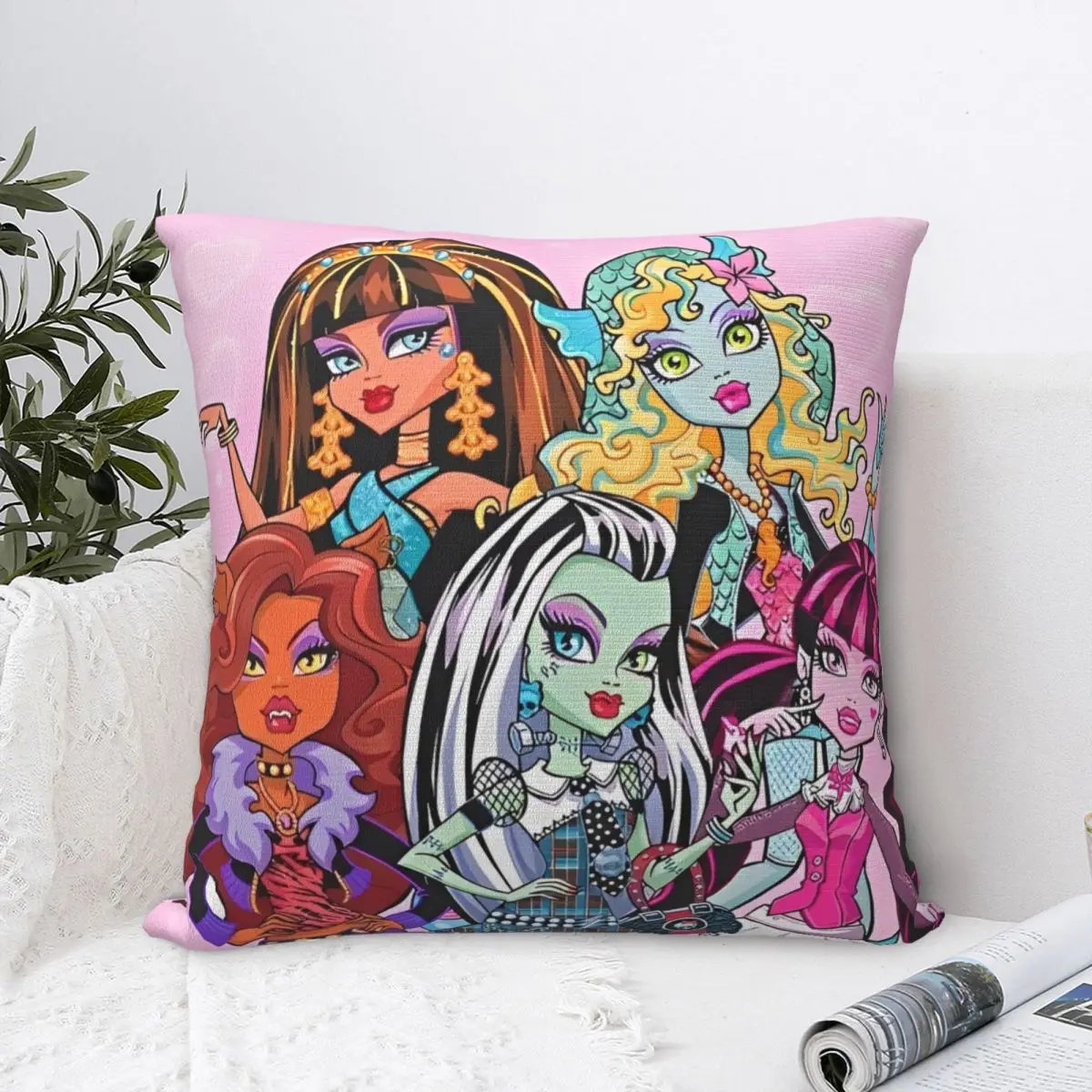 Cartoon Monster High Square Pillow Case Draculaura Vampire Cushion Covers Creative Decorative Pillowcase for Home 40x40cm