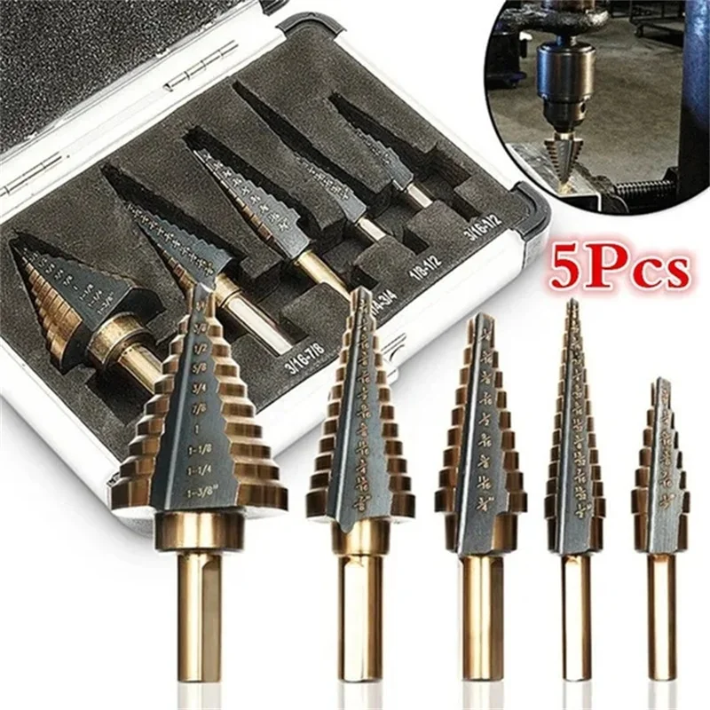 3/5 Pcs HSS Cobalt Multiple Hole 50 Sizes Step Drill Bit Set Tools Titanium Coated Metal Hex Core Drill Bits Woodworking Tools