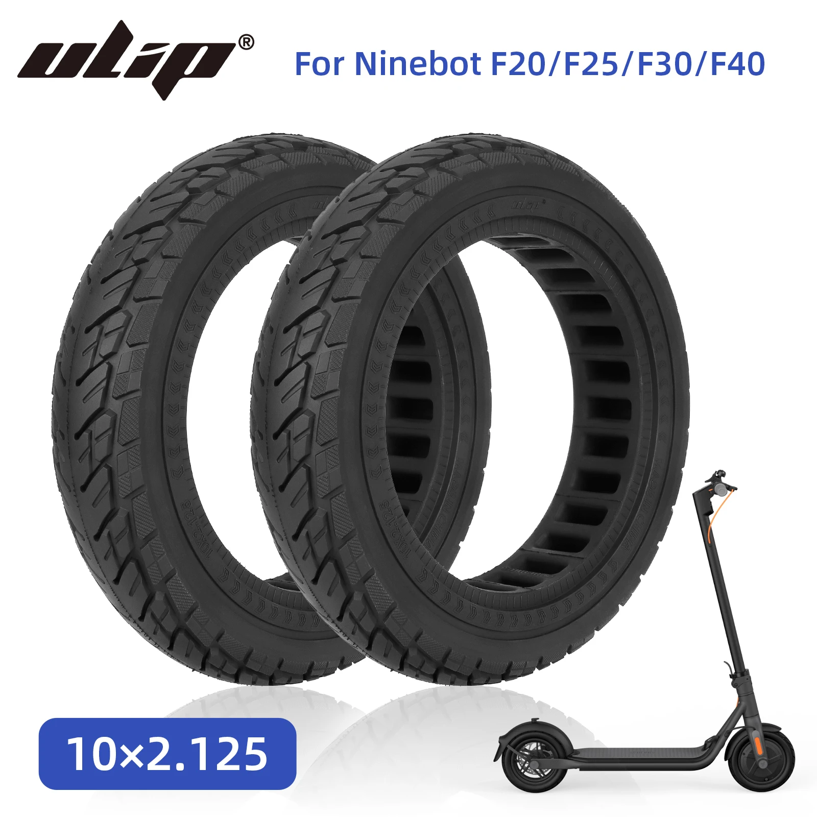 Ulip 10x2.125 Off-road Solid Tire For Ninebot F20/F25/F30/F40 Scooter 10 Inch Puncture Resistant Tubeless Tire Replacement Parts