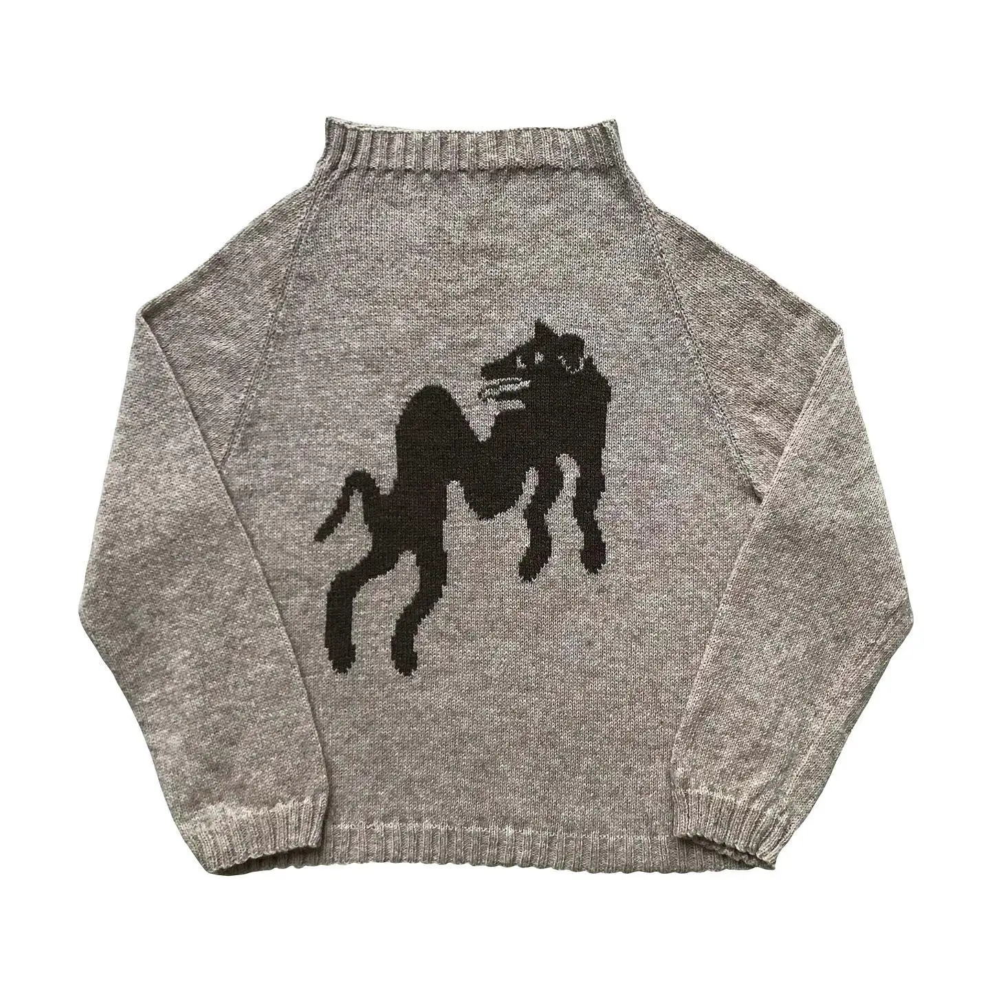 Y2K Aesthetics Retro Cartoon Anime Sweater O Neck Long Sleeve Tops 2023 New Autumn Harajuku Fashion Y2k Grey Knitted sweater 