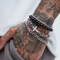 4 Pcs Stainless Steel Bracelet Set For Men Women Punk Fashion Cross Beads Chain Bracelets Simple Hip Hop Unisex Jewelry Gift New