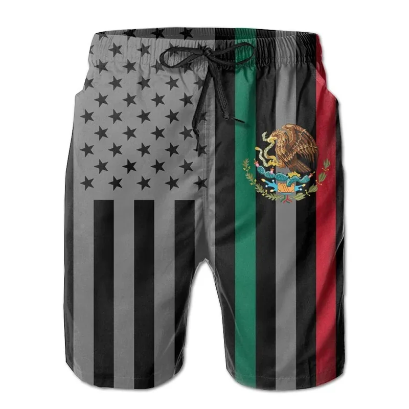 Mexico Flag 3d Print Aztec Swim Trunks Men Drawstring Quick Dry Street Beach Shorts Oversized Bathing Suits Surf Board Shorts