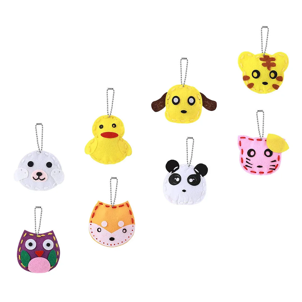 8Pcs Animal Pendant Making Kit Non-Woven Fabric DIY Schoolbag Hanging Charm Kids Educational Handmade Craft Supplies