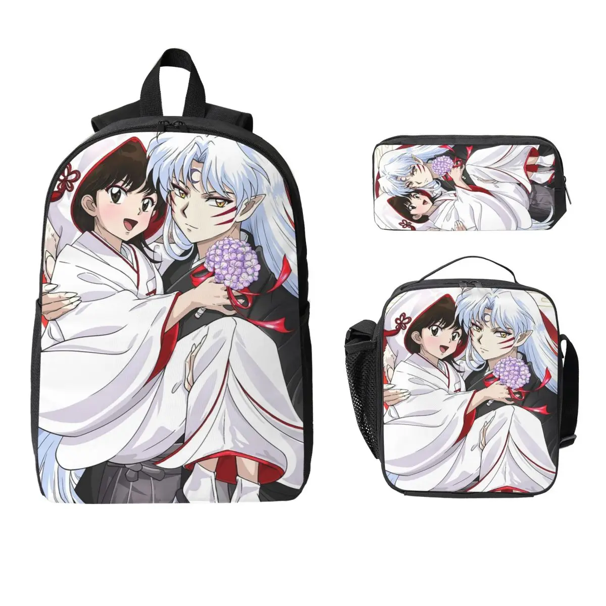 

Manga Kimono Inuyasha Sesshomaru Backpack Boys Girls BookBag School Bag Laptop Shoulder Bags 3ps Insulated Lunch Bag Pencil Case