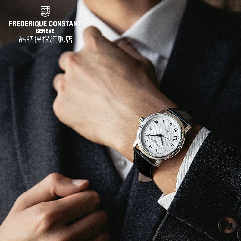 Luxury Simple Frederique Constant Watch for Men FC-303 Casual Auto Date Dial Wristwatch Premium Leather Strap Quartz Movement