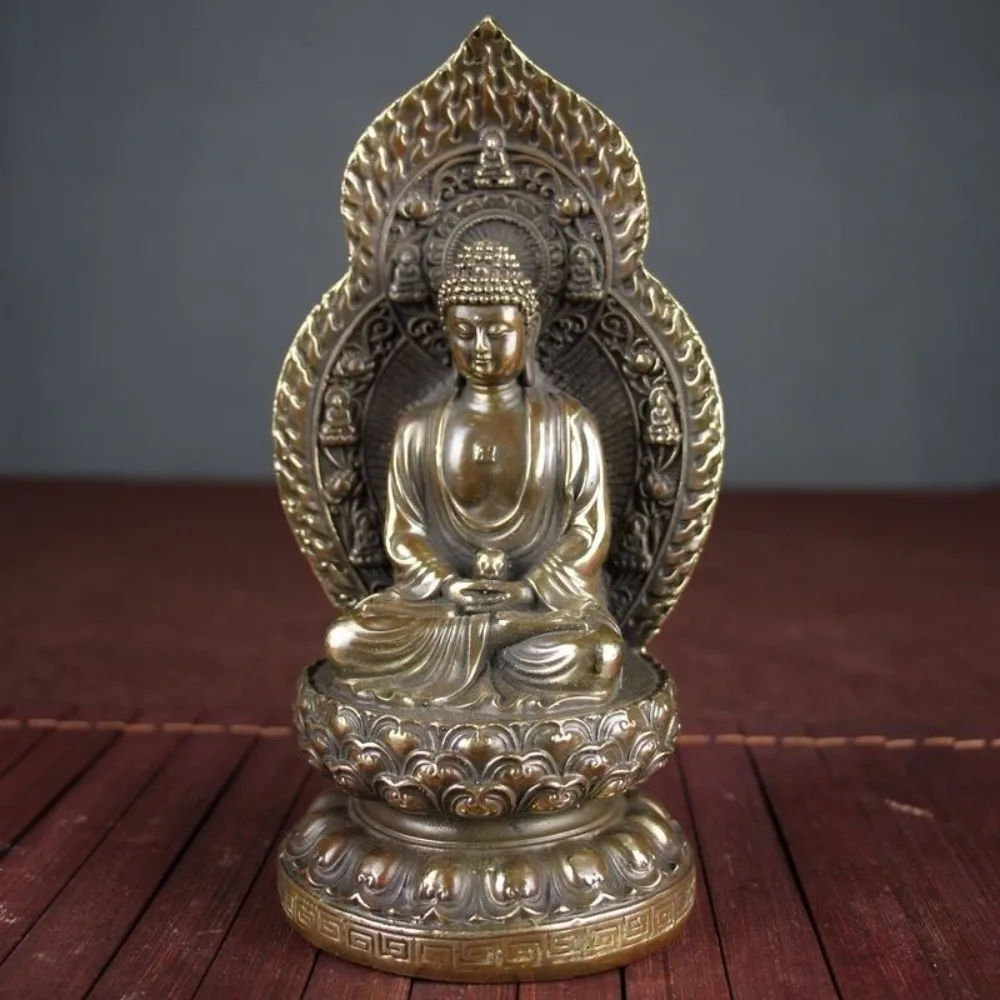 Antique-Style Shakyamuni Buddha Figurine, Antique-Style Backlit Tathagata Buddha Statue, Home Decor