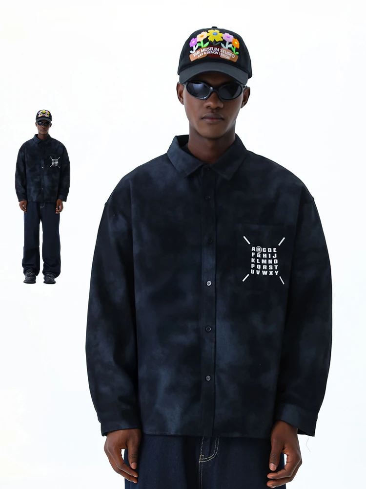 

Mmoptop Men's Long Sve Embroidered Loose Fit irt Trendy Casual Outerwear for Couples Autumn Cotton Classic Sle