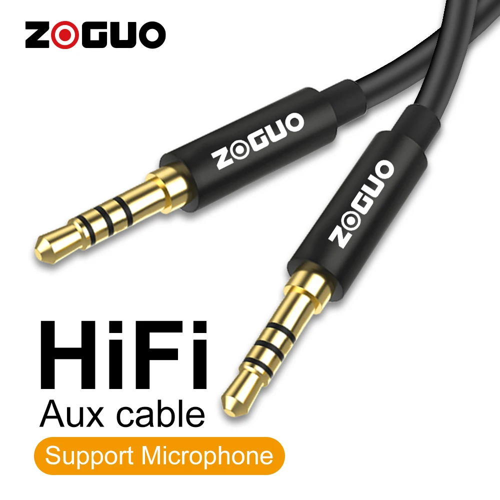 ZOGUO 3.5mm kabel HIFI Aux TRRS Audio Jack z mikrofonem kompatybilny z głośnikami samochodowymi Stereo słuchawki Xiaomi Redmi AUX