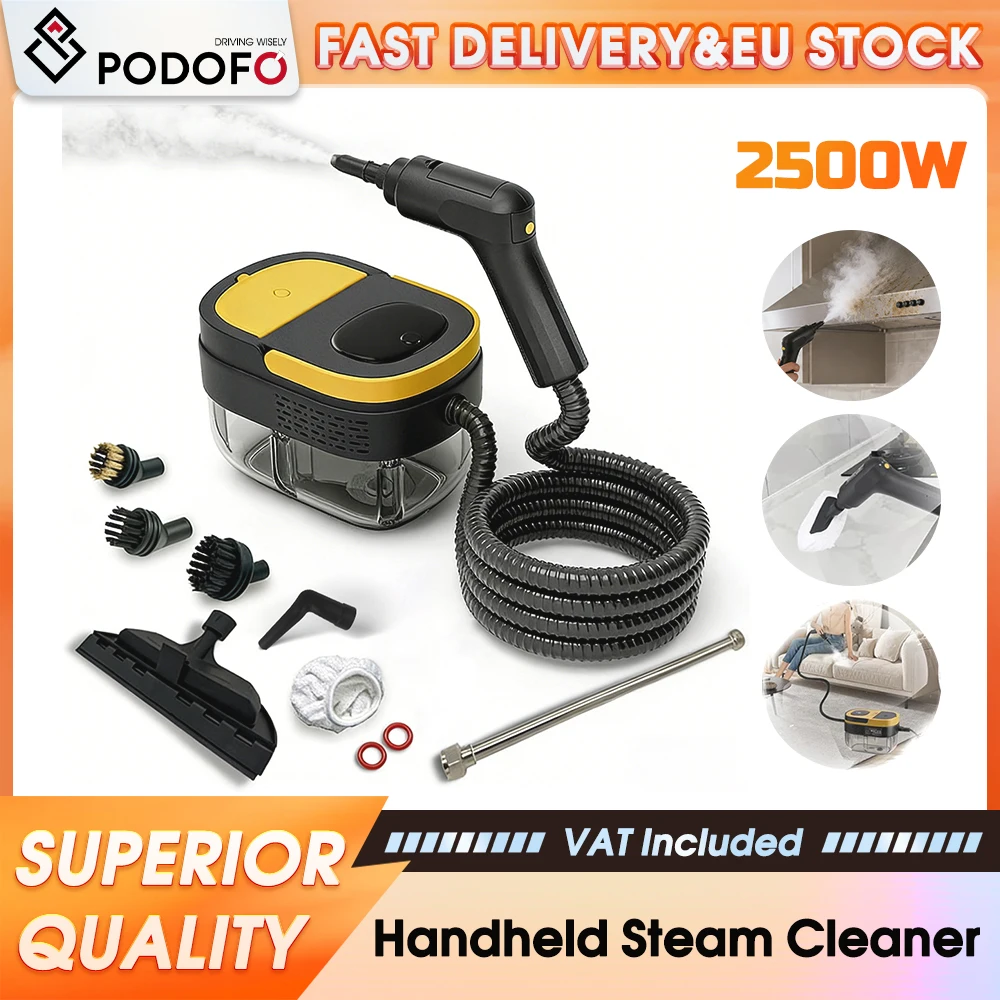 Podofo Nettoyeur vapeur haute pression portatif 2500W, grand réservoir d'eau