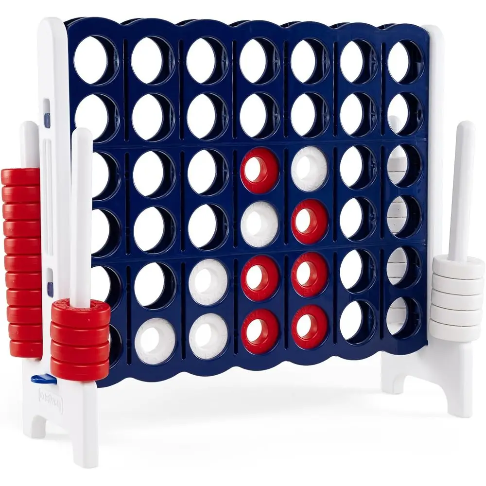 Jumbo 4-in-a-Row Game with 42 Rings and Slider, Ideal for Outdoor and Indoor Parties, Family Fun (Navy Blue & White)