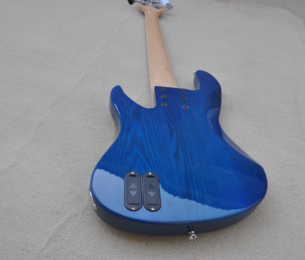 6 Strings Blue Ash Electric Bass Guitar with Maple Fretboard,Flame Maple Veneer,Customized Logo/Color Available