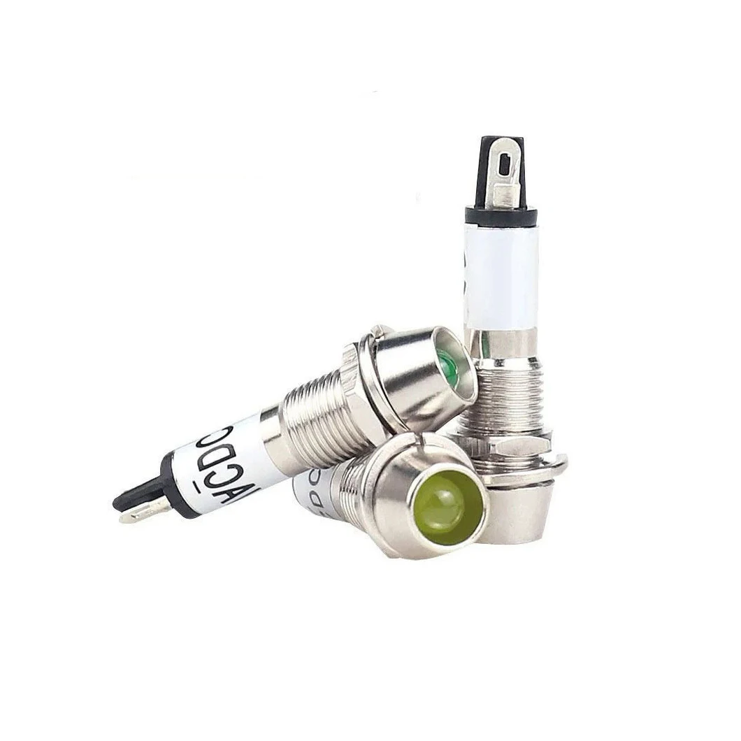 10PCS/Lot XD8 8MM Mini Indistrial Light Metal Signal Pilot Light Pure Color LED High Brightness Pilot Lamp AC12/24/220V