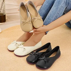 Spring Autumn Casual Solid Color Bow Sneakers Women's Round Head Flat Shoes Women's Shallow Mouth Single Shoes Slip on Soft Sole
