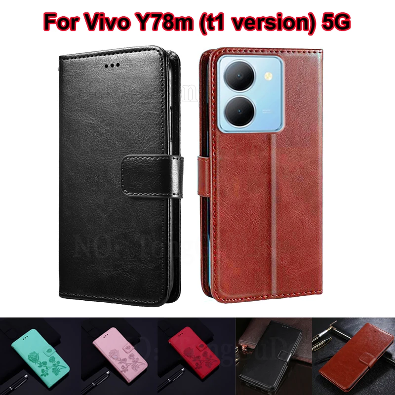 

Leather Case For Funda Vivo Y78m 5G T1 V2279A чехол Wallet Capa Phone Cover For Carcasa Vivo Y78 2023 Y36 5G 4G V2247 Mujer Etui