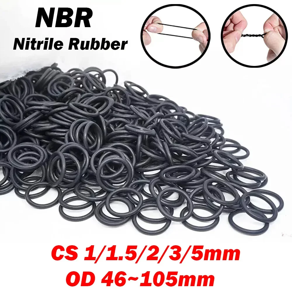 20Pcs Black NBR Oil Resistant Seal Ring Gasket CS 1/1.5/2/3/5mm Water-Proof Nitrile Butadiene Rubber O-ring Washer OD 46~105mm