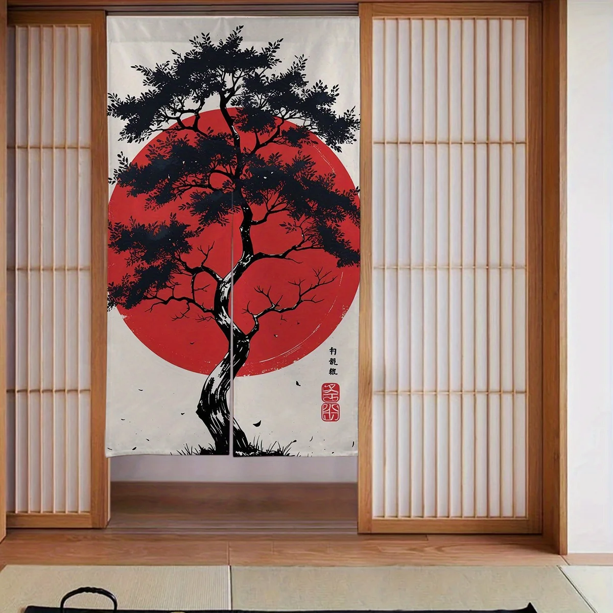 

2D дверная занавеска, 1 шт., японский вишневый цвет, волна, красное солнце, затемняющая занавеска Maneki Neko Design — 34 x 56 дюймов, японский стиль Hom