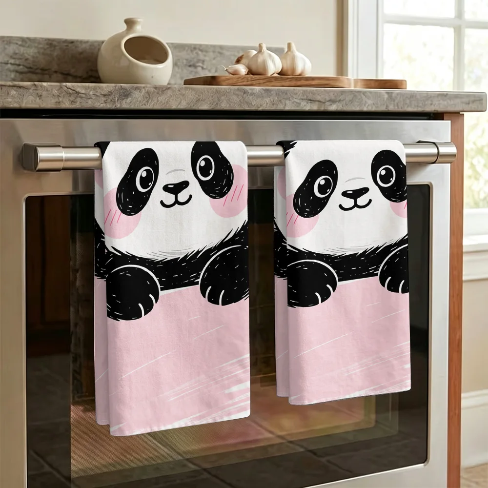 1pc/2pcs Cute Panda and Heart Print Kitchen Towel-Super absorbent, reusable polyester dish cloths, perfect for home decor, cooki