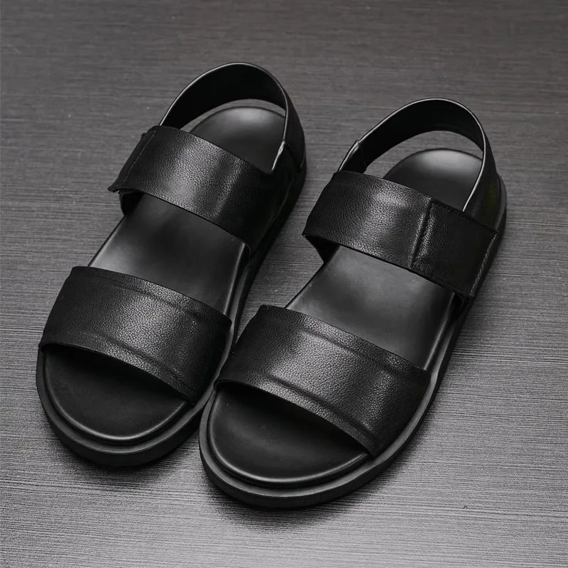 Luxury Mens Genuine Leather Sandals Platform Handmade Comfortable Summer Fashion Elegant Black Outdoor Casual Social Shoes Man