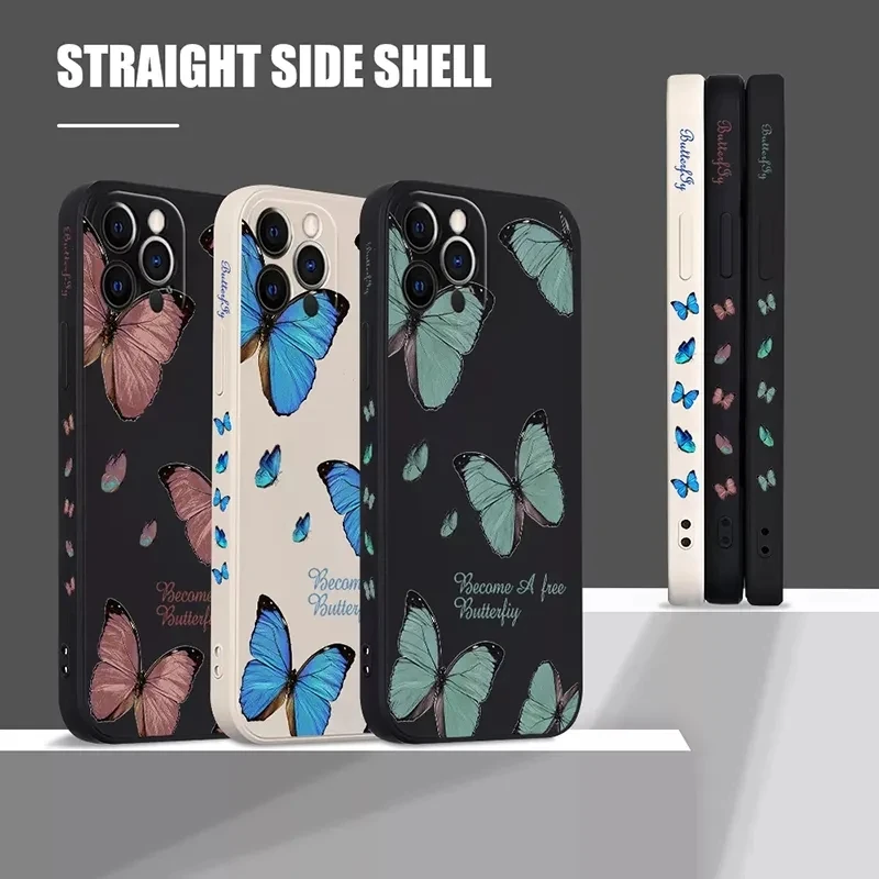 Funda de teléfono de flor de mariposa para iPhone 15 14 Pro Max 13 12 11 XS X XR 7 8 Plus 13 Mini, funda de silicona Tpu suave mate a prueba de golpes