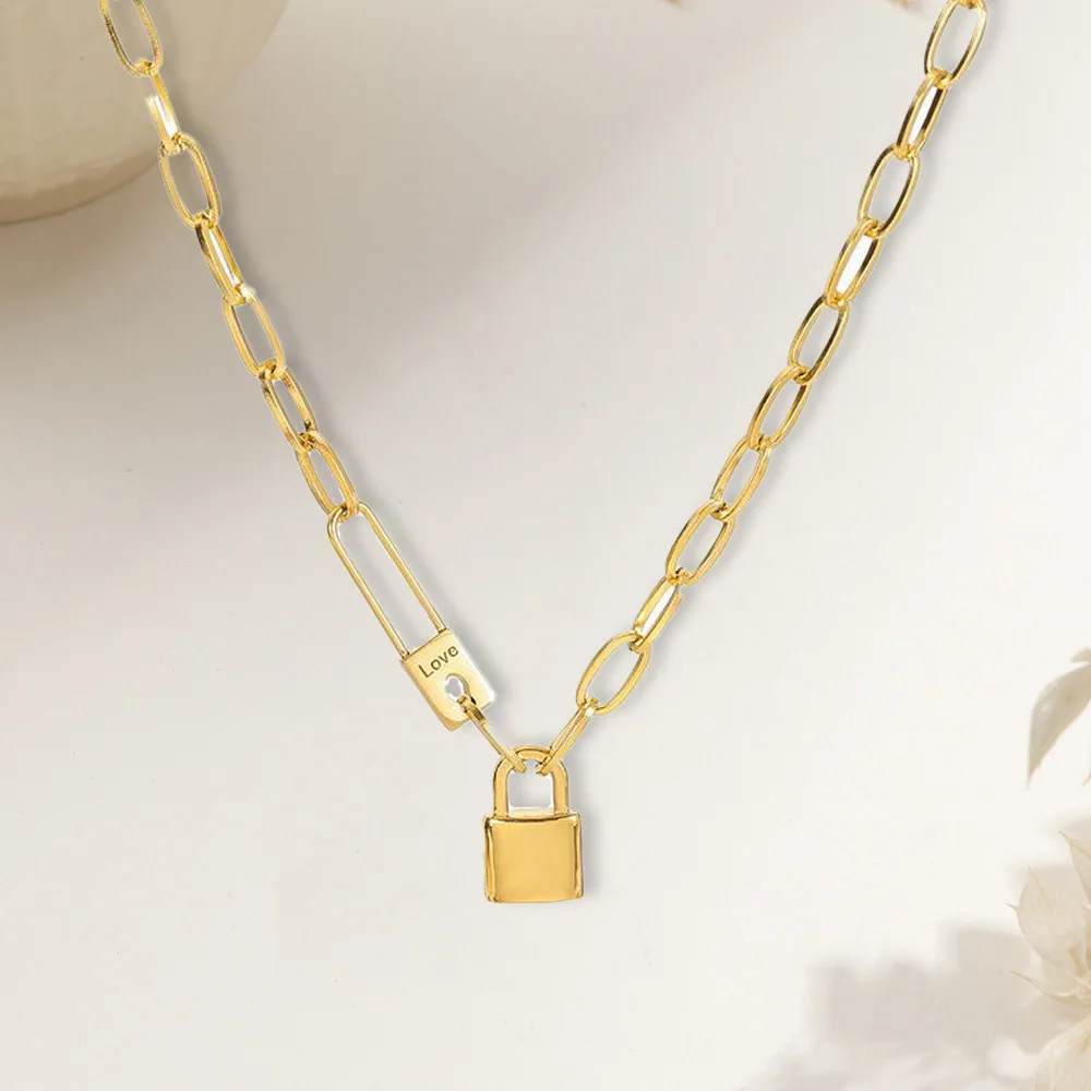 

Европейская и американская уличная ретро-хип-хоп премиум-класса с замком, кулон, ожерелье, цепочка на ключицу с холодным ветром, прилив